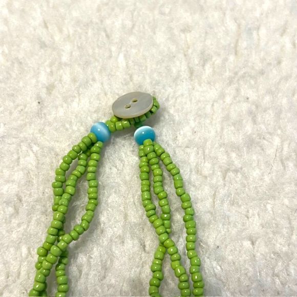 3 Strands Green Seed Beads Abalone Shell Pendant Statement Necklace - Picture 6 of 7